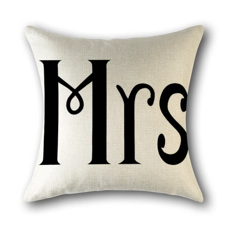 Льняной чехол с сердечками для влюбленных пар подушки надписью Mr и Mrs украшения