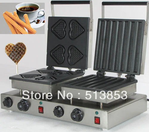 

Free Shipping ,2013 hot sale! Doulbe-Head Electric Churros & Heart Waffeleisen Waffle Maker Machine Baker