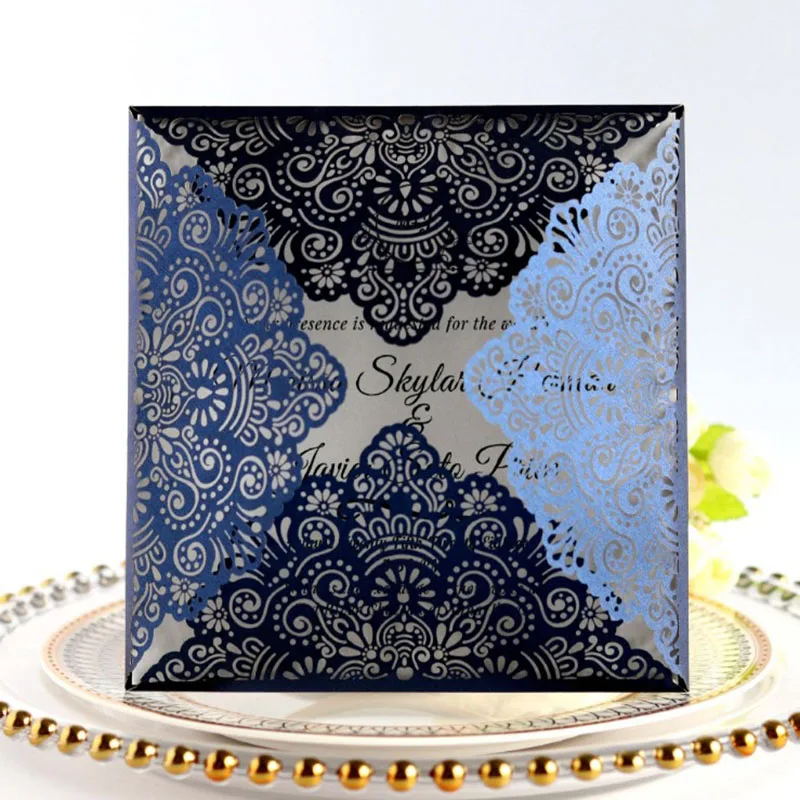 10pcs/lot Square Wedding Invitations White Pink Navy blue Laser Cut Wedding Invitation Card Event Party Decorations
