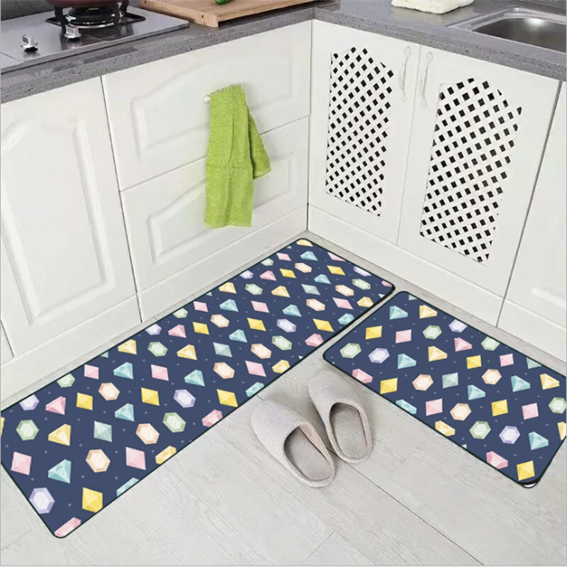 

AOVOLL Cute Cartoon Colorful Diamond Dark Blue Strip Carpet Bedroom Rugs Carpets For The Modern Living Room Kitchen Mats