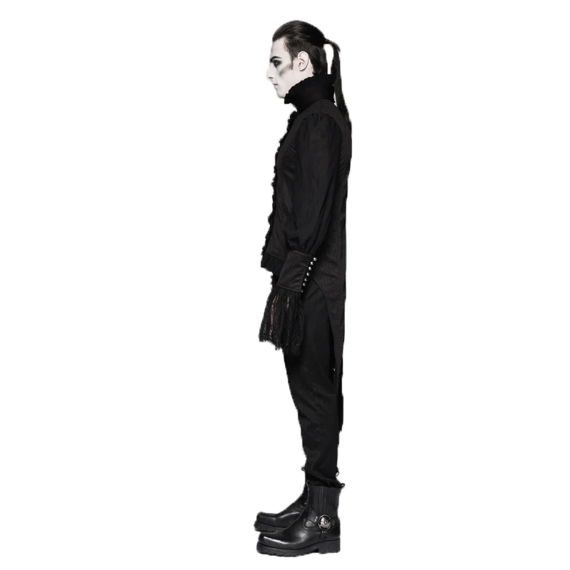 Готический панк мужской длинный хвост смокинг рубашки Новые Arrvials стимпанк рубашка с длинными рукавами черные блузки с воротником-стойкой размеры 4XL