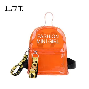

LJT Candy Color Transparent Bag Ladies Cute Clear PVC Jelly Women Backpacks Student Schoolbags for Teenage Girls Mini Travel Bag