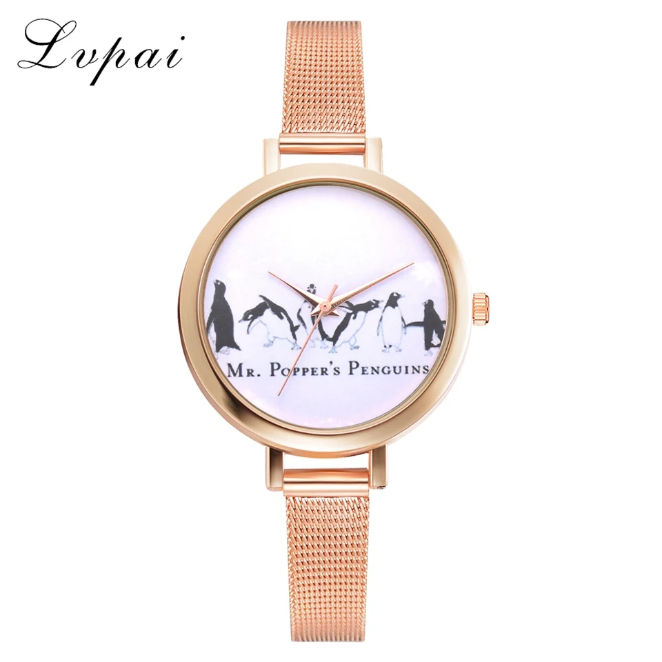 

Lvpai Brand 2018 Fashion Brand penguin newest luxury quartz watch Lady Steel Mesh Strap Small Watch Women Clock kobiet zegarka