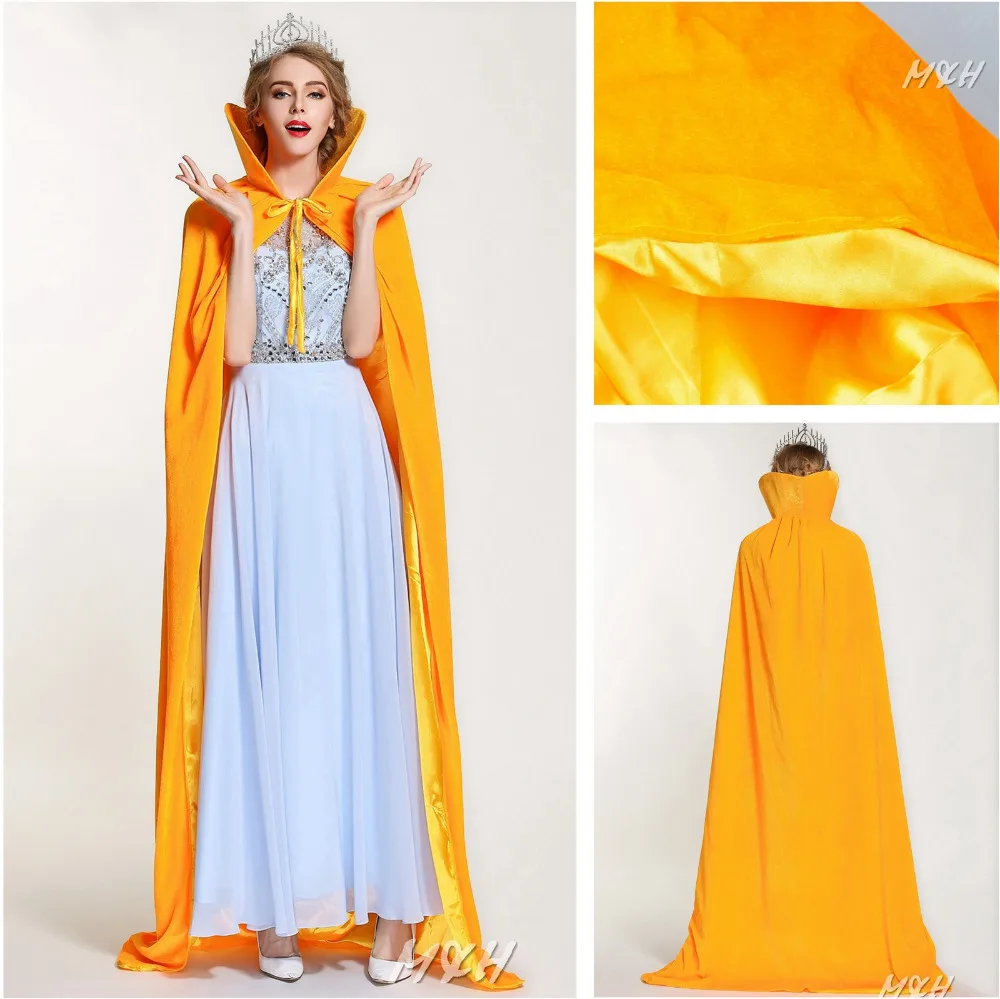 

Women Miss Cloak Full Length 71" Gold Coat Elegant Robe Medieval Cape Shawl Cosplay Party Queen Princess Wizard Costumes Cloak