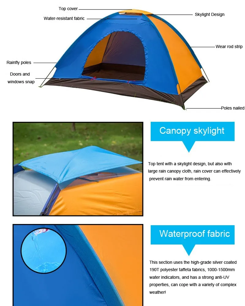 Двойная Наружная палатка для кемпинга, однопарная Водонепроницаемая Пляжная палатка кемпинговая палатка