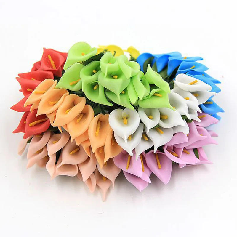 12pcs Mini Foam Calla Handmade Artificial Flowers Wedding Bouquet DIY