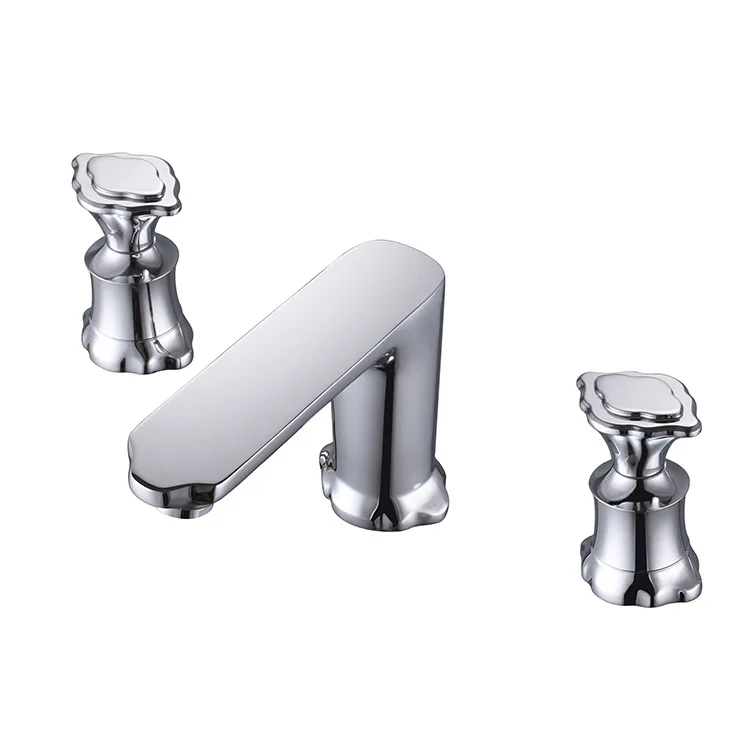 

Chrome solid brass bathroom sink faucet 2 handle 3 holes basin mixer faucet tap Hot and cold water faucet