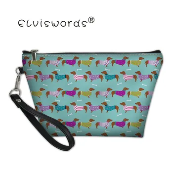 

ELVISWORDS Dachshund Dog Prints Women Customized Travel Organizer Cosmetic Make Up Bag HandBags Wash Pouch Storage Neceser Bag