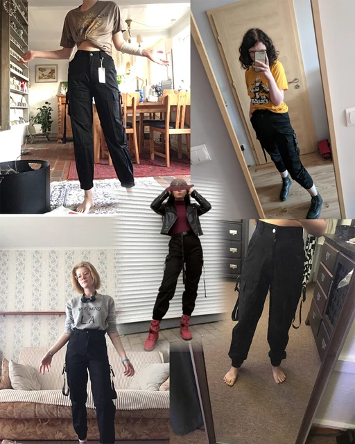 HEYounGIRL Streetwear Cargo Pants Women Casual Joggers Black High Waist Loose Female Trousers Korean Style Ladies Pants Capri -