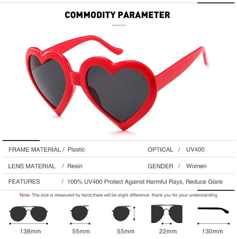 Красные солнцезащитные очки в форме сердца для женщин, большая оправа, белые солнцезащитные очки, женские брендовые милые очки в форме сердца, очки в стиле хип-хоп-рок, прозрачные оттенки HL1051