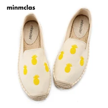 Новинка года; модные удобные женские повседневные Эспадрильи с вышивкой в виде ананаса; дышащая льняная парусиновая обувь из пеньки для девочек