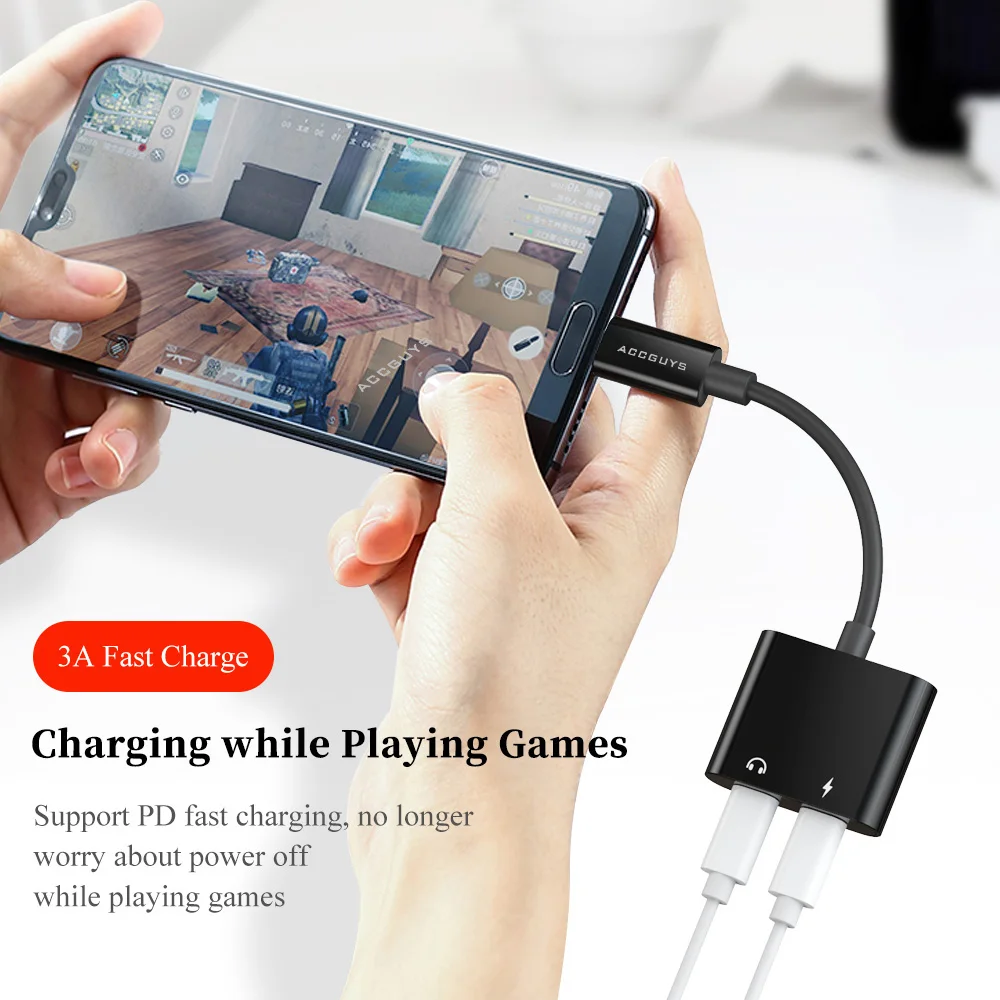 ACCGUYS Тип C аудио кабель адаптер двойной Type Джек разветвитель AUX USB наушники PD