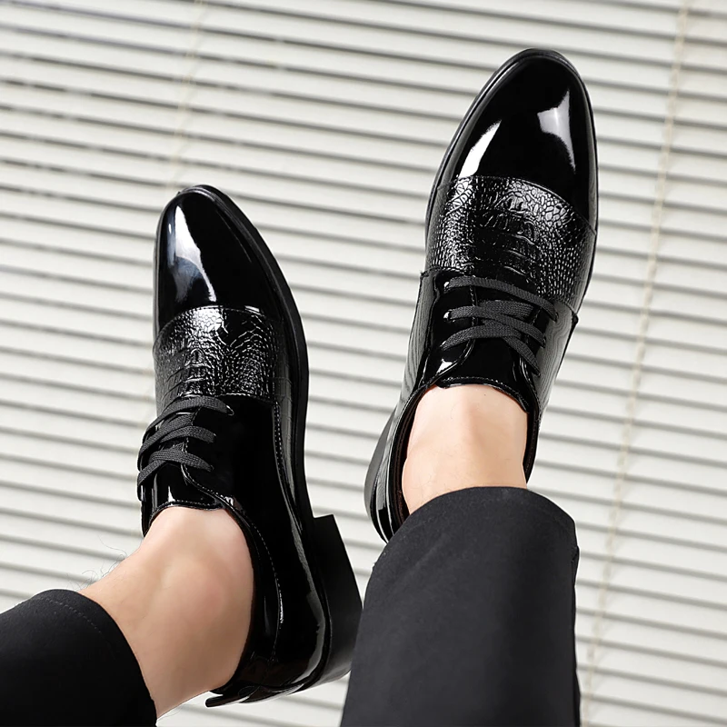 elegant british formal dress leather shoes men fashion snake skin pointed dress office dress footwear brogue oxford shoes men (20)