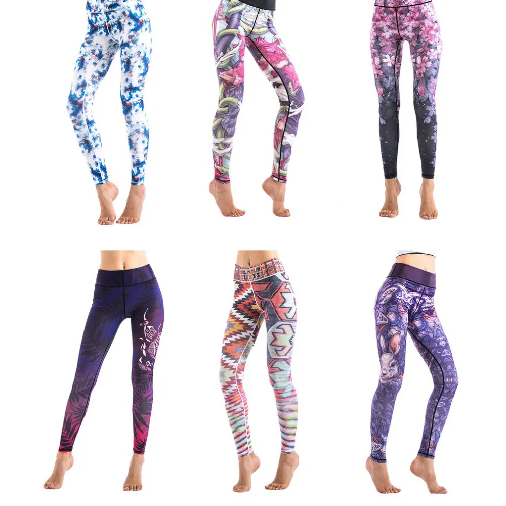 Unique Women Yoga Pants Colorful Printed High Waist Leggings Pants