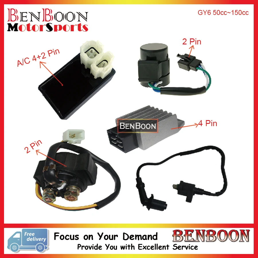 GY6 50cc 150cc Electric Parts CDI Ignition Coil Relay Flasher Regulator