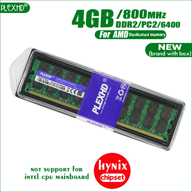 PLEXHD 4 ГБ DDR2 PC2-6400 800 МГц 4 г PC2 6400 для настольных ПК оперативная Память DIMM 240 контакты для AMD Высокая совместимость(чипы Hynix