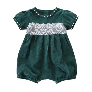 

LONSANT Baby Clothes Girl Corduroy Lace Short Sleeve Romper Newborn Kids Pearls Outfit Clothes sweet Baby Girl Jumpsuit