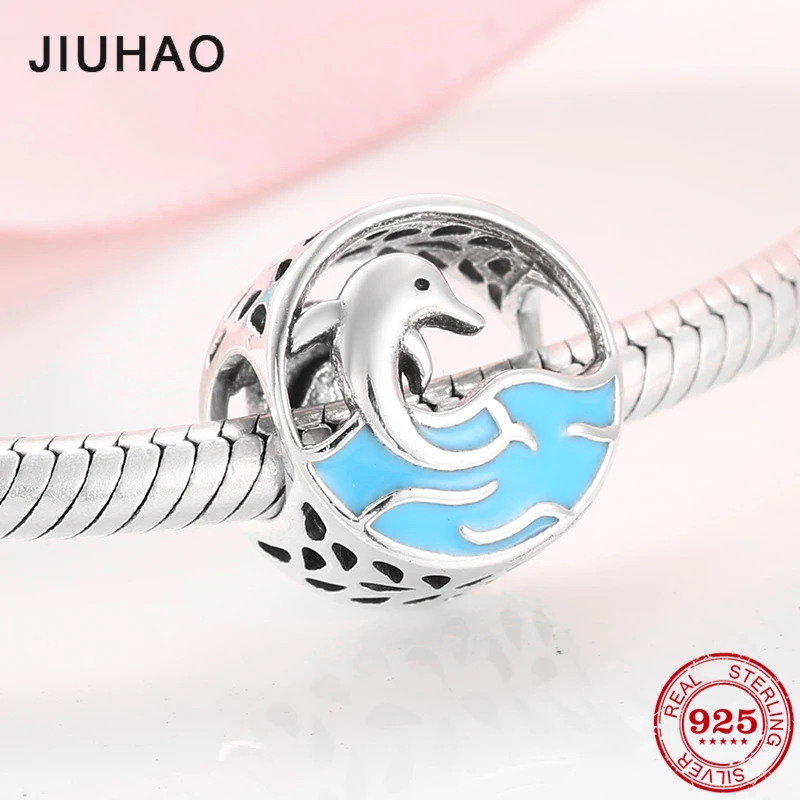 

Dolphin love 925 Sterling Silver blue ocean Enamel Charms Beads Fit Original Pandora charm Bracelet Jewelry making