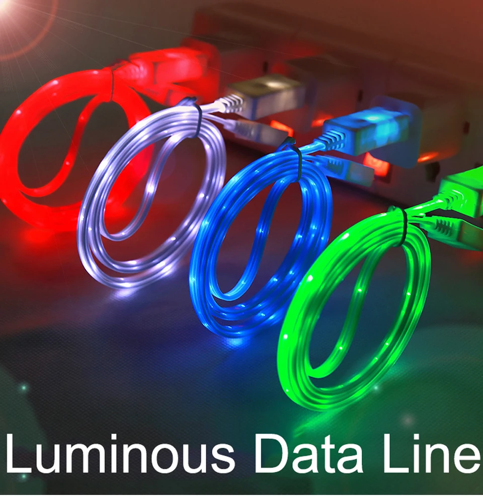 LED Lighting Micro USB Phone Cable Visible LED Flow Light Charging Data for Samsung HTC Android Phone Universal Phone Cables (2)