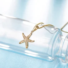 18K Yellow Gold Genuine Natural Diamond Starfish Pendant Necklace for Women 0 015 0 04carat Diamond
