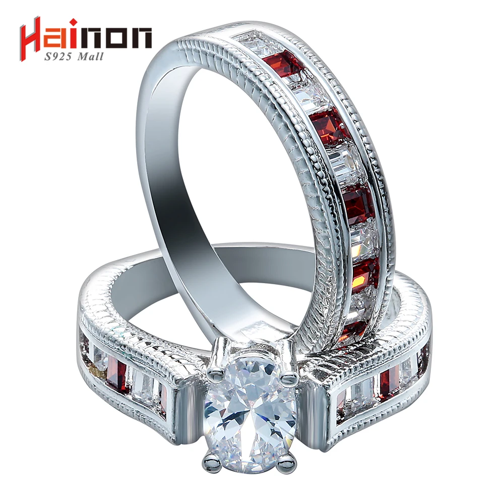 

fashion hot sale lady men jewelry fine pave red white zircon rings set luxury engagement offic accessories trendy wholesale
