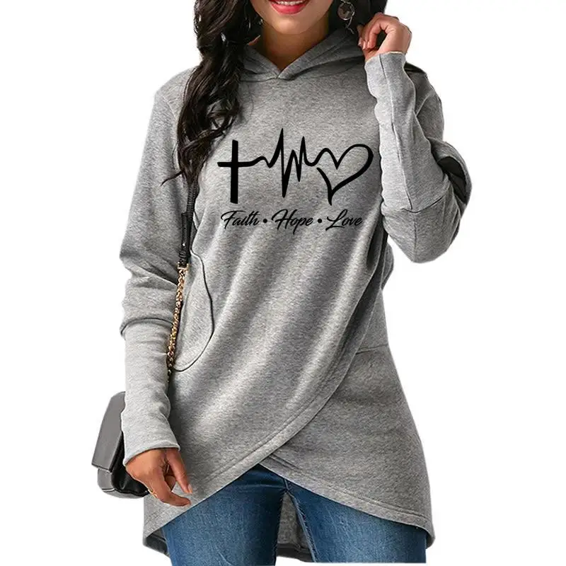  Dropshipping 2019 New Arrivals Fashion Faith Hope Love Print Kawaii Hoodies Women Sweatshirts Tops 