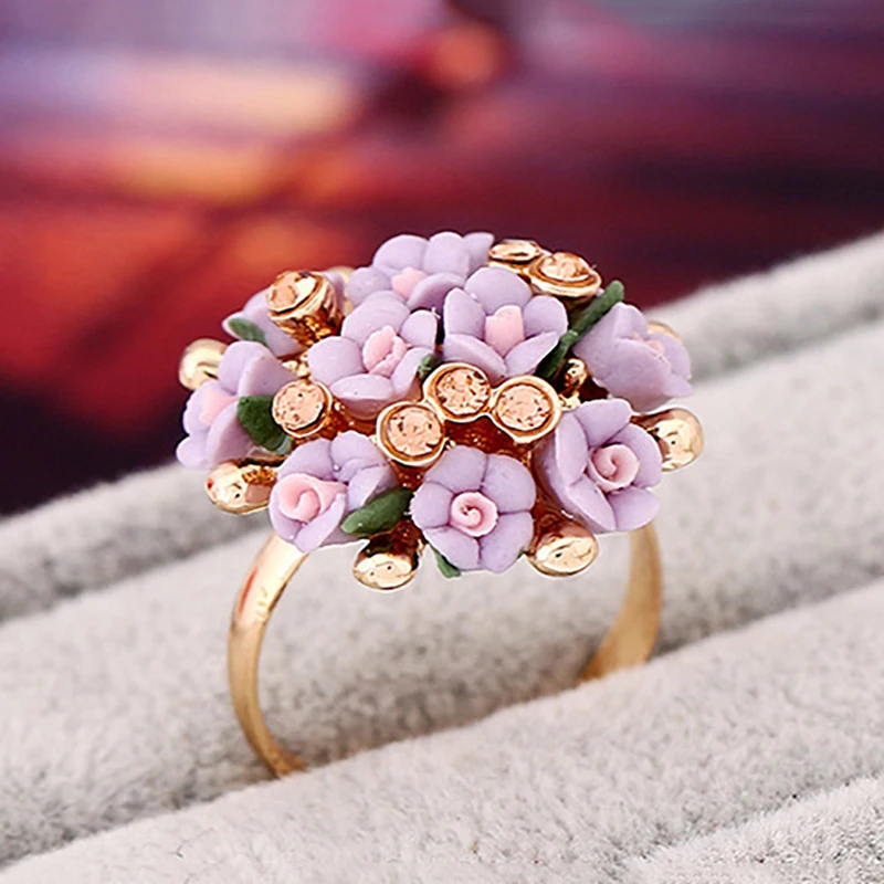 Buy Ceramic Flower Rhinestone Rings 5 Colors Flower