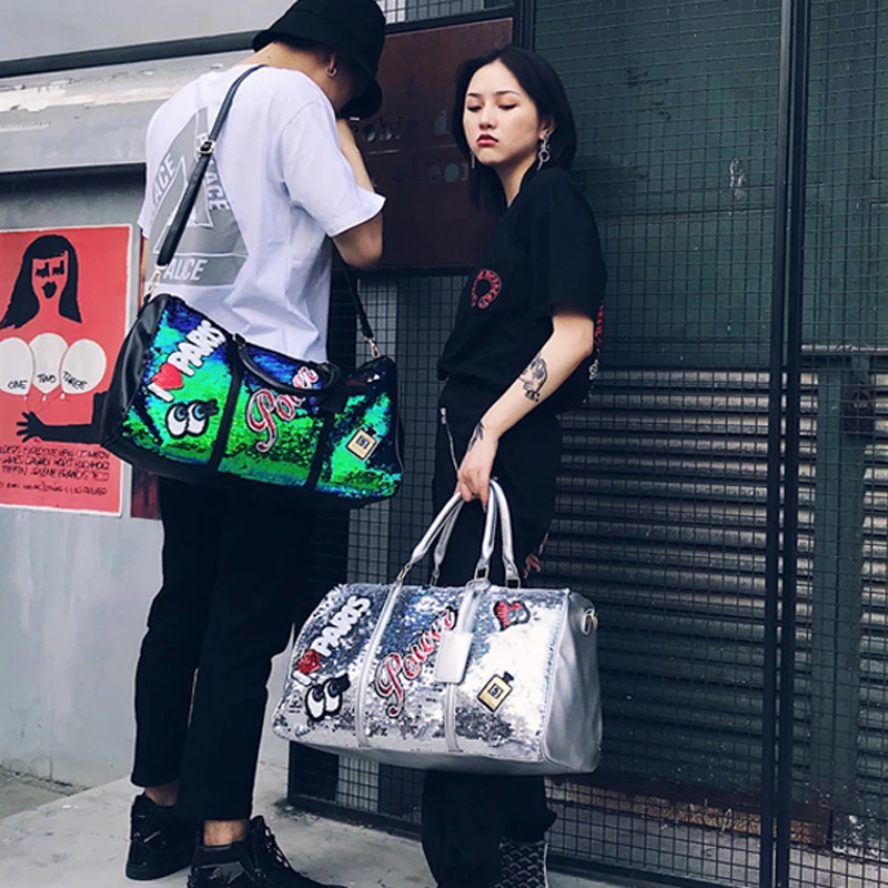 Designer Women's Sequins Embroidery Sport Gym Bag For Fitness Lady PU Travel Handbag Perfume Luggage Bag Yoga Tote sac de sport 