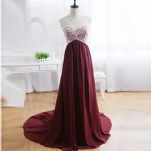 Real Image Long Burgundy Prom font b Dress b font 2017 Empire Sexy Backless Sweetheart Beaded