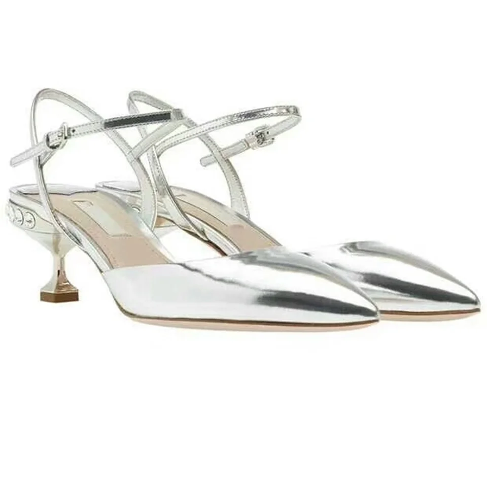 

2019 summer new fashion women sandals pointed toe rhinestone baotou buckle silver stiletto women shoes