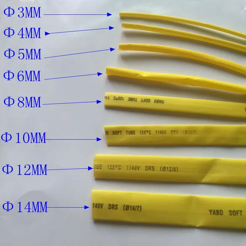 1 метр термоусадочная трубка Спецификация Модель 2 мм~ 14 мм электрика изоляционная термоусадочная трубка корпус желтый