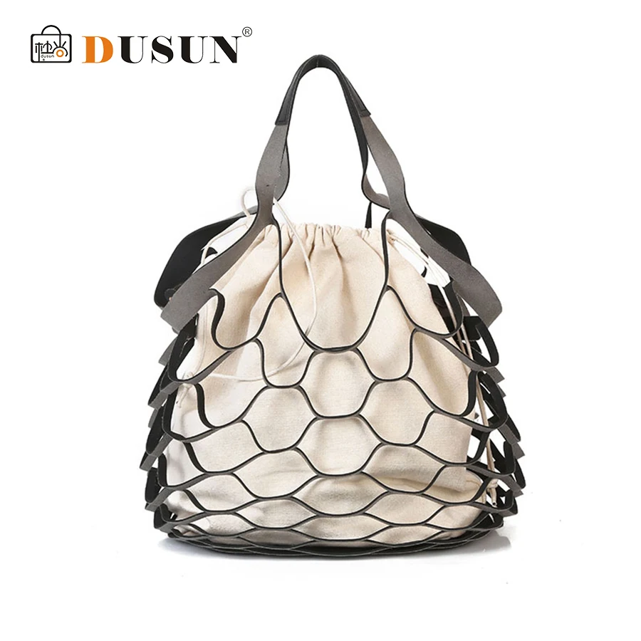 

DUSUN Summer Bucket Bag hand-woven Hollow Out Mesh Shoulder handbag Shopping Bag Vintage Knitting Large Capacity Women Beach bag