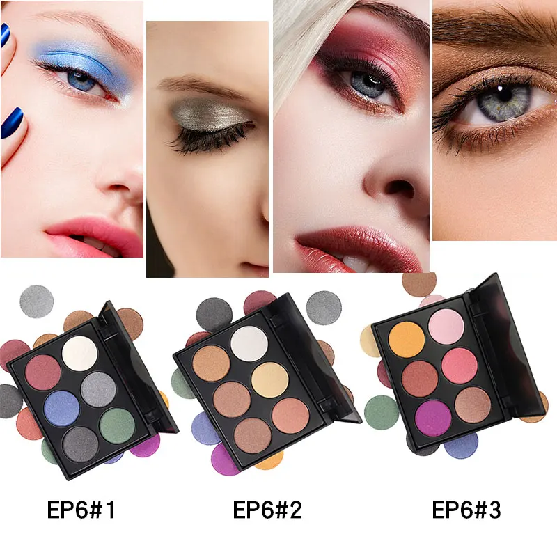 

colorful 6 eye shadow palette POP FEEL cosmetics eyeshadow pigment shimmer and shine waterproof