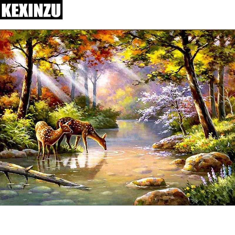 

5D DIY Diamond mosaic diamond embroidery Deer in the forest drinking water embroidered Cross Stitch Home decoration Gift