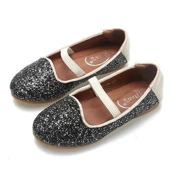 

2018 Autumn Girls Glitter Flat Shoes Girls Golden Dance Shoes Children's Flats Round Toe Big Girls Black Paillette Shoes Fashion