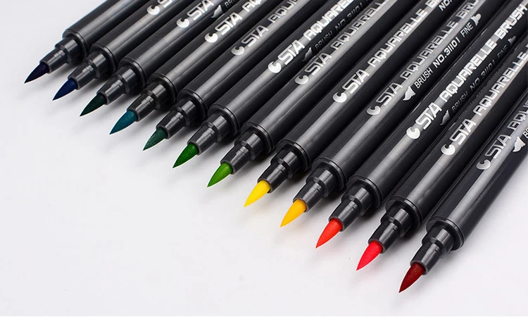 Брендовые ручки-маркеры с двойной кисточкой на водной основе с наконечником для карандашей 12 24 36 48 цветов, мягкие акварельные маркеры для рисования художников