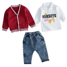 Комплекты одежды для маленьких мальчиков осень г., модные детские футболки с длинными рукавами для мальчиков+ пальто+ штаны, костюм из 3 предметов комплект одежды для маленьких джентльменов