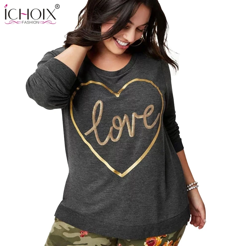 ICHOIX 5XL 2019 Spring Plus Size Women Tops Summer Big Casual Letter Print Female Sexy Tees T-shirt Large | Женская одежда