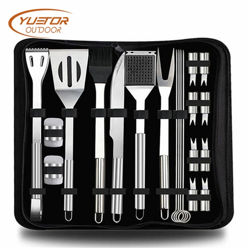 

YUETOR OUTDOOR 21 / 22 pcs Stainless Steel Barbecue Grill Set BBQ Spatula Fork Brush Picnic Camping Cookware Kitchen Tools Bag