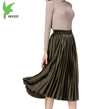 

2020 Women's Spring Gold velvet Pleated Skirts High Waist Fashion Solid color Elastic waist Elegant Pleated Skirts OKXGNZ 1580