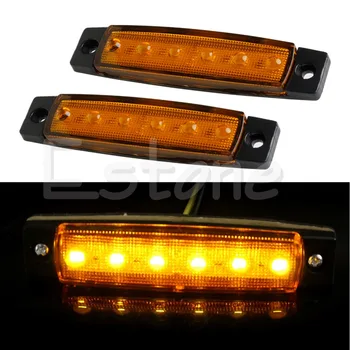 

Car Styling 1 Pair 6 LED Bus Van Boat Truck Trailer Side Marker Tail Light Lamp Yellow/Amber 12V