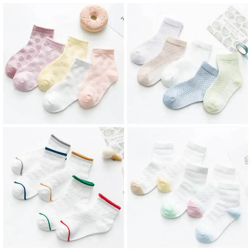 

5 Pairs/Lot Summer Socks Thin Casual Mesh Kids Socks Girls Boys Candy Color Cotton Short Socks for 1-5 Years sokken