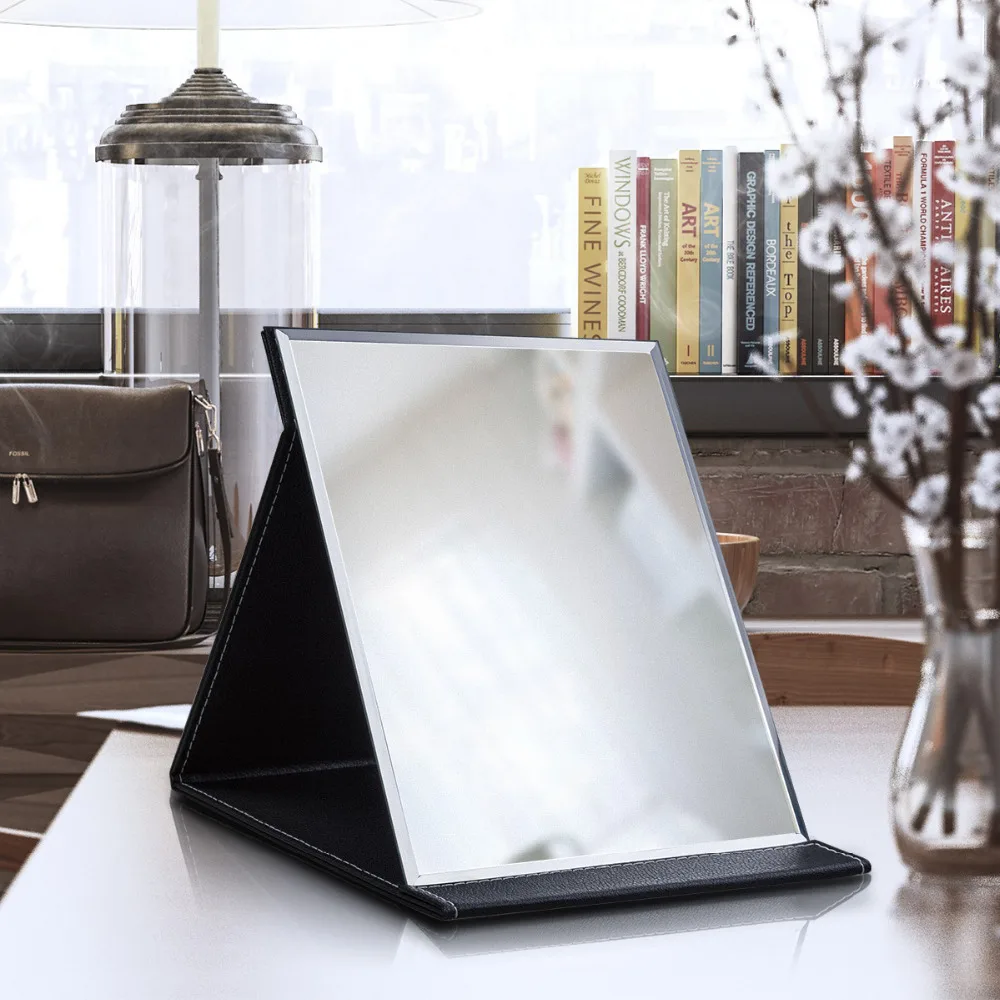 Online Rosa Nero di Viaggio Specchio Pieghevole Tasca Portatile In Acciaio Inox Rettangolare Specchio Specchio Per Il Trucco Pieghevole Del Desktop Compatto Specchio Da Tavolo