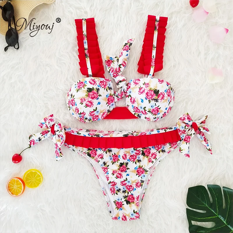MIYOUJ Floral Ruffle Push Up Sexy Bikini 2018 Female Swimwear Women Swimsuit Bathing Suit Swim Red Bikini Set Biquinis Bathers MIYOUJ Floral Ruffle Push Up Sexy Bikini 2018 Female Swimwear Women Swimsuit Bathing Suit Swim Red Bikini Set Biquinis Bathers