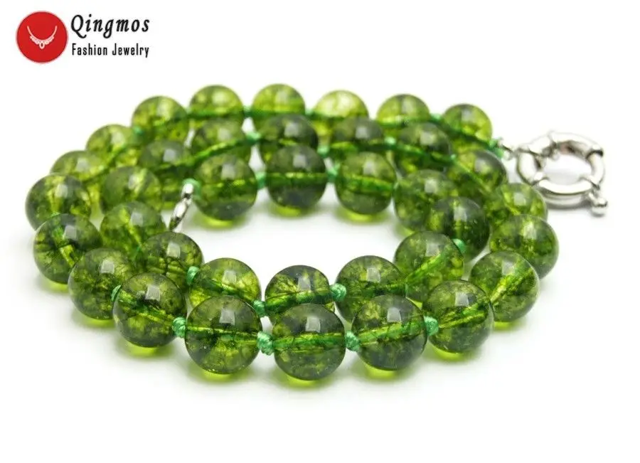 Qingmos Natural Peridot Stone Necklace for Women with 10mm Round Green Peridot Chokers Necklace Fine Jewelry 17