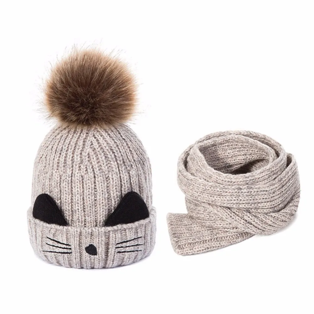 SYi Qarce, комплект из 2 предметов, детская теплая осенне-зимняя вязаная шапка с шарфом, Skullies Beanies для мальчиков и девочек, рождественский подарок, NT034-40