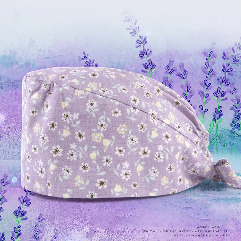 

Lavender Women's Surgical Scrub Caps Nurse Doctor Medical Work Hat Thin Cotton Summer Dentist Beautician Working Skull Hats