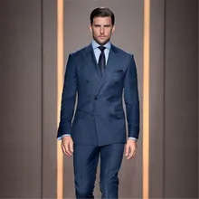 Итальянский Стиль Темно-синие смокинг для жениха двубортный мужской костюм из 2 предметов(куртка+ брюки+ галстук) masculino Trajes De Hombre Блейзер 239