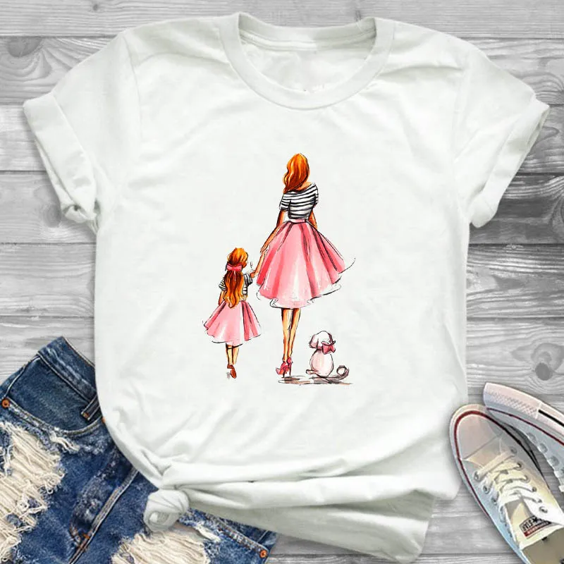

Women Shirt Ladies Female T Womens Mom Dog Girl Cartoon Cute Fashion T-shirt Graphic Short Sleeve Summer Printed Top Tshirt