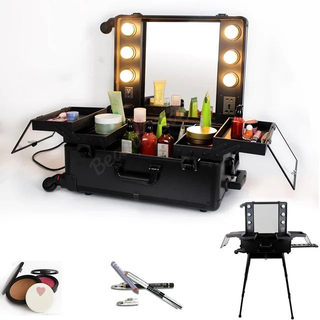 Aliexpress Black Color Professional Make Up Artist Lighted Black Color Professional Make Up Artist Lighted Makeup Station With Stand Aluminum Cosmetic Case